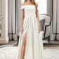 Natalee Ball-Gown/Princess Off-the-Shoulder Floor-Length Satin Wedding Dress With Split Front Pockets DLP0013774