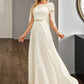 Jenny A-Line Scoop Neck Floor-Length Chiffon Lace Wedding Dress With Sequins DLP0013775