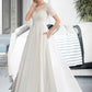 Kierra Ball-Gown/Princess Scoop Neck Court Train Satin Wedding Dress With Beading Sequins Pockets DLP0013777