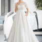 Kierra Ball-Gown/Princess Scoop Neck Court Train Satin Wedding Dress With Beading Sequins Pockets DLP0013777