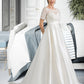 Kierra Ball-Gown/Princess Scoop Neck Court Train Satin Wedding Dress With Beading Sequins Pockets DLP0013777