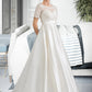 Kierra Ball-Gown/Princess Scoop Neck Court Train Satin Wedding Dress With Beading Sequins Pockets DLP0013777