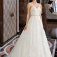 Laylah Ball-Gown/Princess V-neck Court Train Tulle Wedding Dress With Beading Sequins DLP0013779