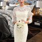 Nataly Sheath/Column High Neck Knee-Length Lace Wedding Dress DLP0013781