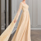 Kyleigh A-Line Square Neckline Floor-Length Chiffon Wedding Dress With Ruffle Beading DLP0013783