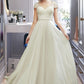 Caitlin A-Line V-neck Floor-Length Wedding Dress With Lace Beading Sequins DLP0013784