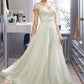 Caitlin A-Line V-neck Floor-Length Wedding Dress With Lace Beading Sequins DLP0013784