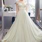 Caitlin A-Line V-neck Floor-Length Wedding Dress With Lace Beading Sequins DLP0013784