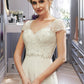 Caitlin A-Line V-neck Floor-Length Wedding Dress With Lace Beading Sequins DLP0013784