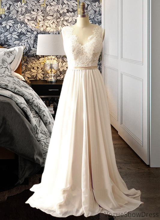 Elaine A-Line V-neck Court Train Chiffon Wedding Dress DLP0013785