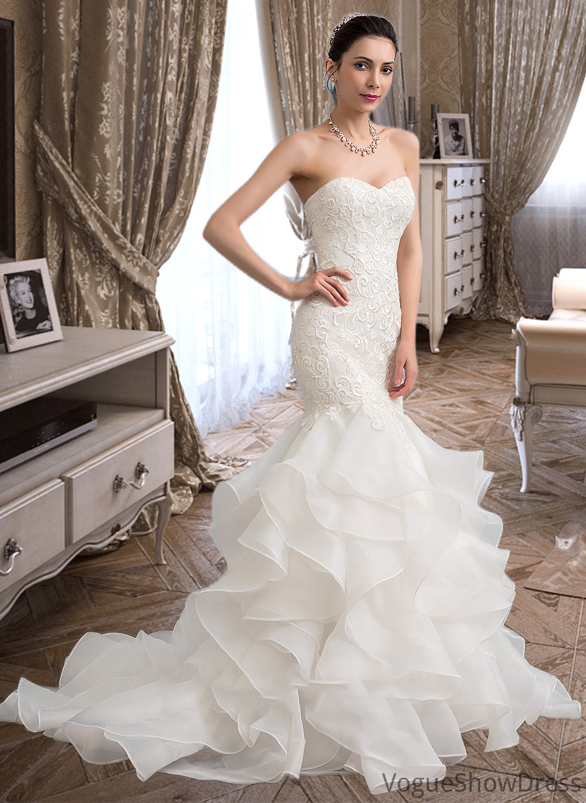 Katelynn Trumpet/Mermaid Sweetheart Sweep Train Organza Lace Wedding Dress DLP0013786