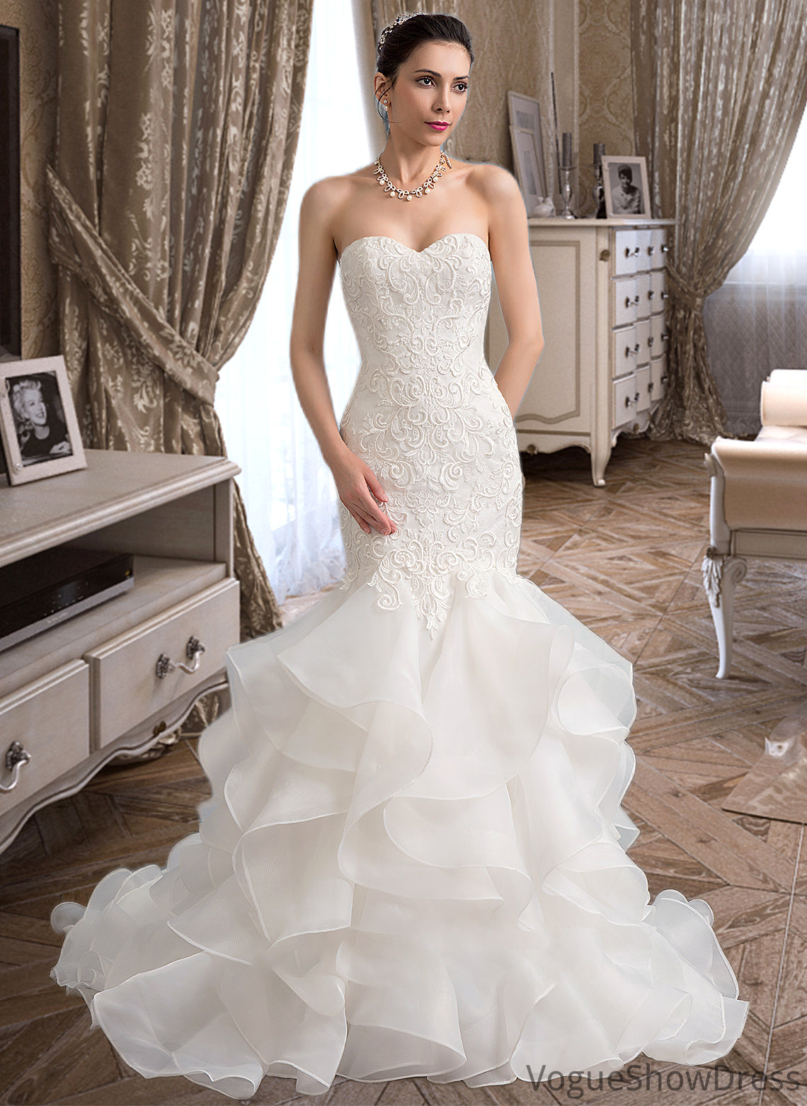 Katelynn Trumpet/Mermaid Sweetheart Sweep Train Organza Lace Wedding Dress DLP0013786