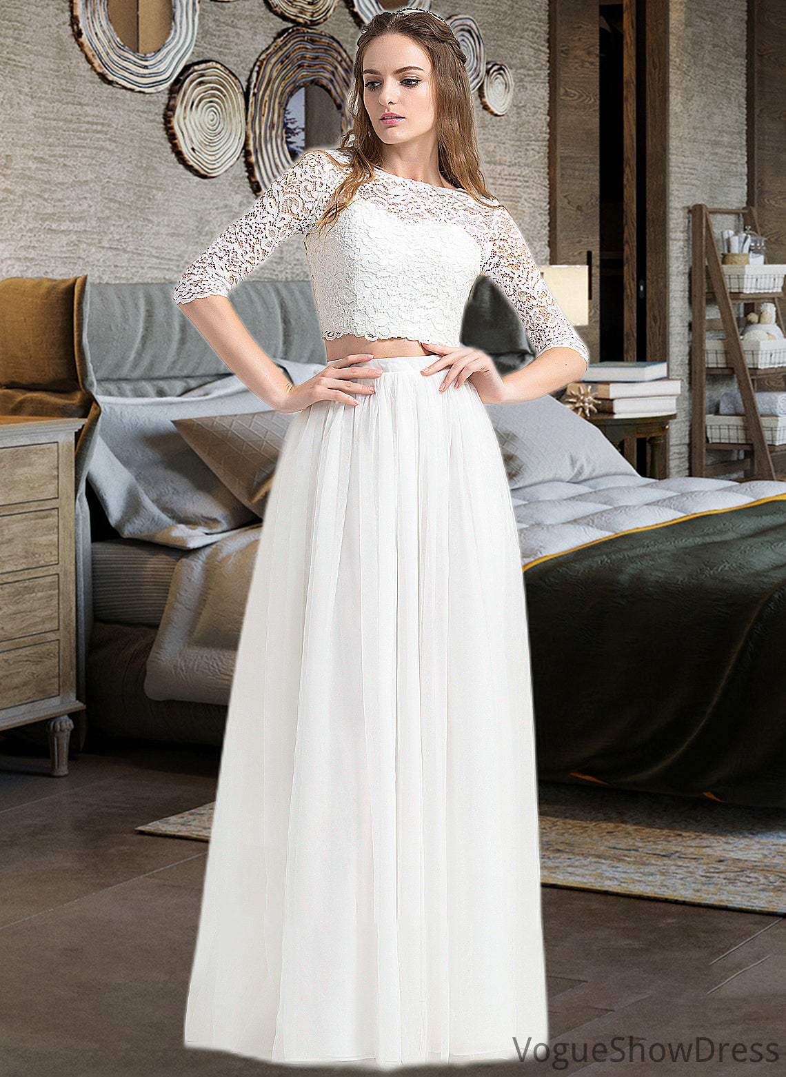 Micah A-Line Scoop Neck Floor-Length Tulle Wedding Dress DLP0013787