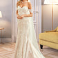 Frederica Trumpet/Mermaid Off-the-Shoulder Court Train Tulle Lace Wedding Dress DLP0013789