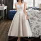 Kali Ball-Gown/Princess Sweetheart Tea-Length Tulle Wedding Dress With Sequins DLP0013791