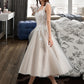 Kali Ball-Gown/Princess Sweetheart Tea-Length Tulle Wedding Dress With Sequins DLP0013791