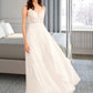 Tiara A-Line V-neck Floor-Length Wedding Dress With Sequins DLP0013797