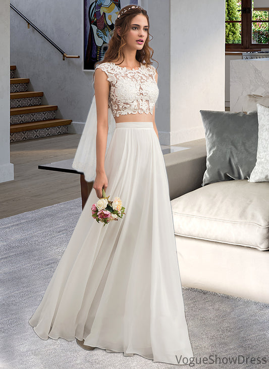 Karlie A-Line Scoop Neck Floor-Length Chiffon Wedding Dress With Beading Sequins DLP0013799