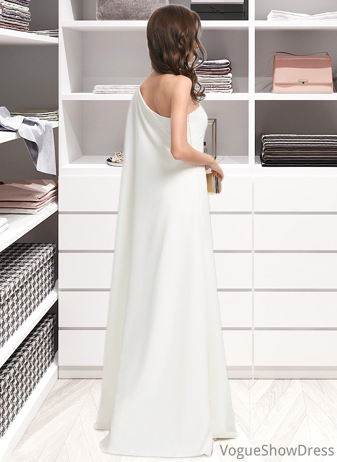 Tianna Sheath/Column One-Shoulder Floor-Length Stretch Crepe Wedding Dress DLP0013801