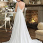 Aryanna A-Line V-neck Sweep Train Chiffon Wedding Dress With Beading Sequins Split Front DLP0013806