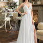 Aryanna A-Line V-neck Sweep Train Chiffon Wedding Dress With Beading Sequins Split Front DLP0013806