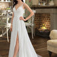 Aryanna A-Line V-neck Sweep Train Chiffon Wedding Dress With Beading Sequins Split Front DLP0013806