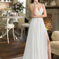 Aryanna A-Line V-neck Sweep Train Chiffon Wedding Dress With Beading Sequins Split Front DLP0013806