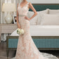 Kassandra Trumpet/Mermaid V-neck Chapel Train Tulle Lace Wedding Dress With Beading DLP0013810