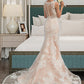 Kassandra Trumpet/Mermaid V-neck Chapel Train Tulle Lace Wedding Dress With Beading DLP0013810