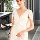 Vivian A-Line V-neck Sweep Train Wedding Dress With Ruffle DLP0013811