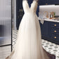 Emerson A-Line V-neck Sweep Train Tulle Wedding Dress DLP0013812