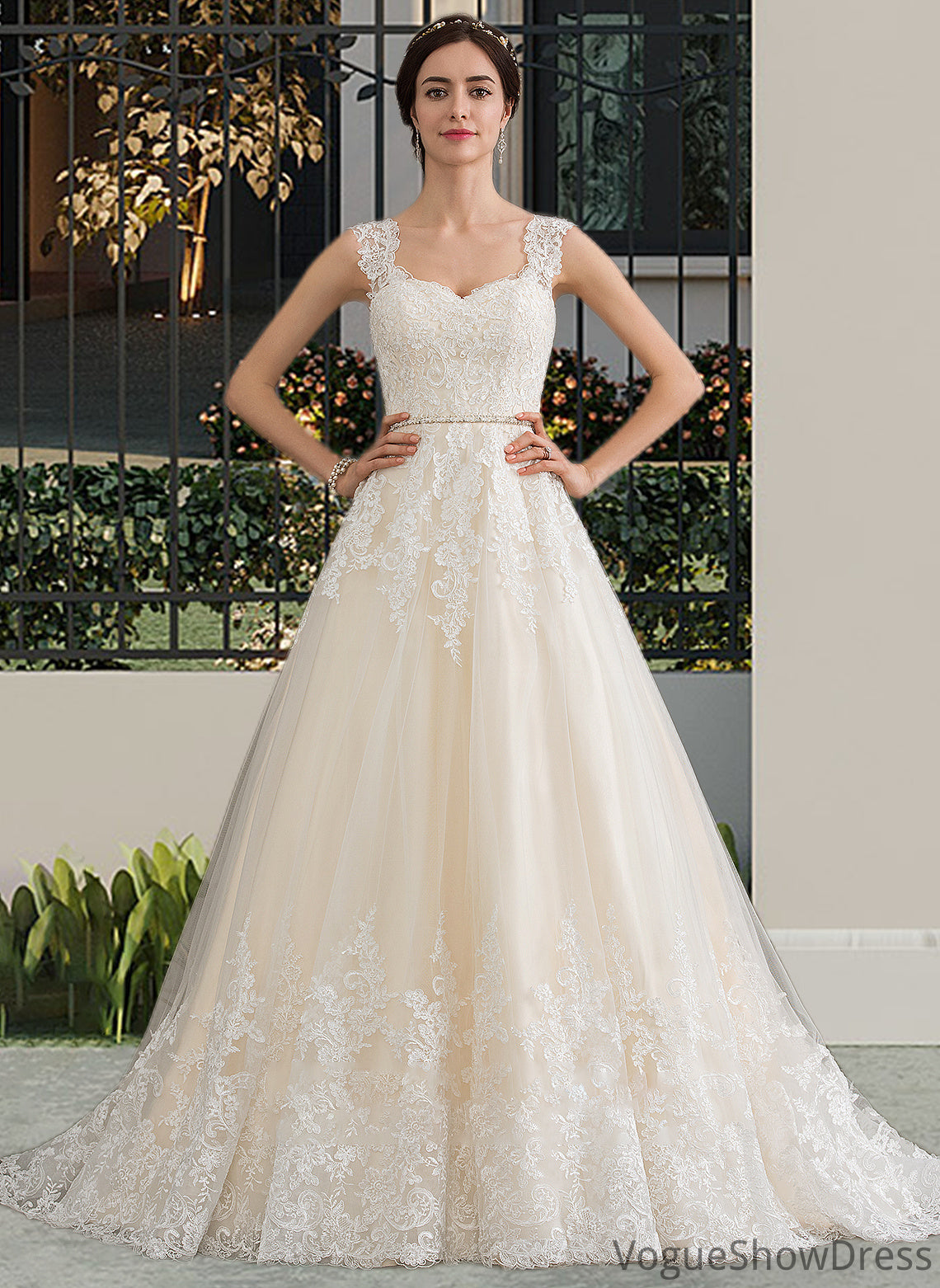 Haleigh Ball-Gown/Princess Sweetheart Court Train Tulle Wedding Dress With Beading Sequins DLP0013813