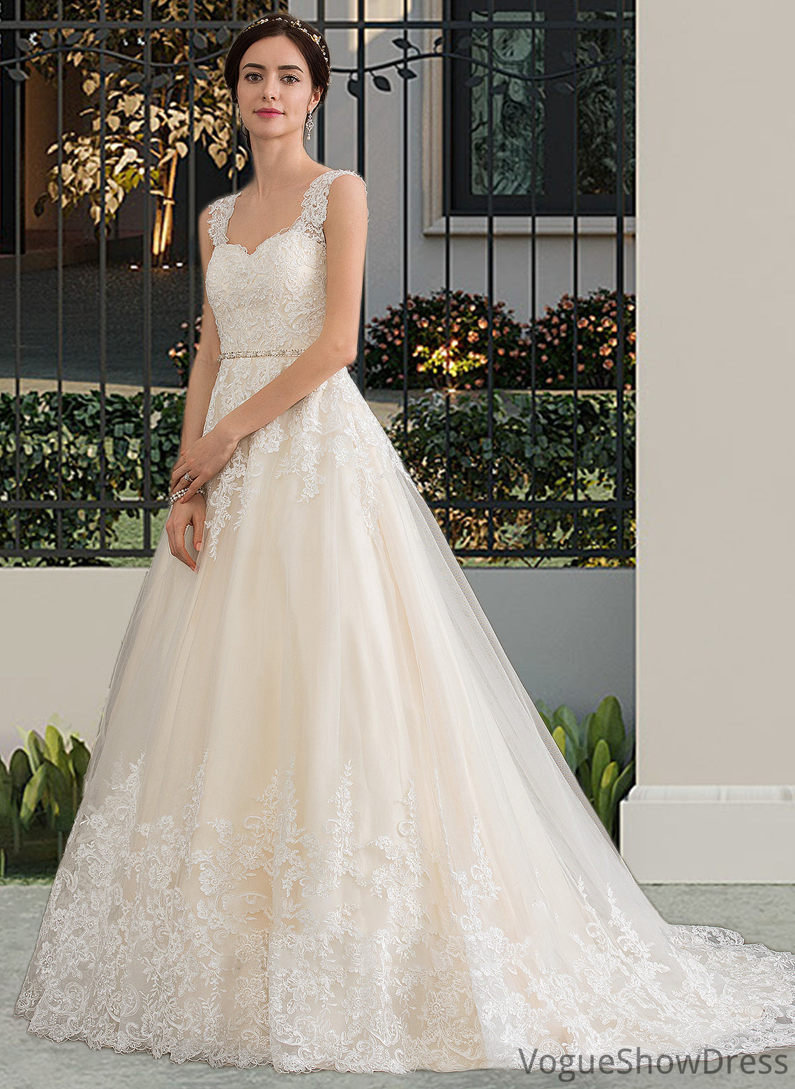 Haleigh Ball-Gown/Princess Sweetheart Court Train Tulle Wedding Dress With Beading Sequins DLP0013813