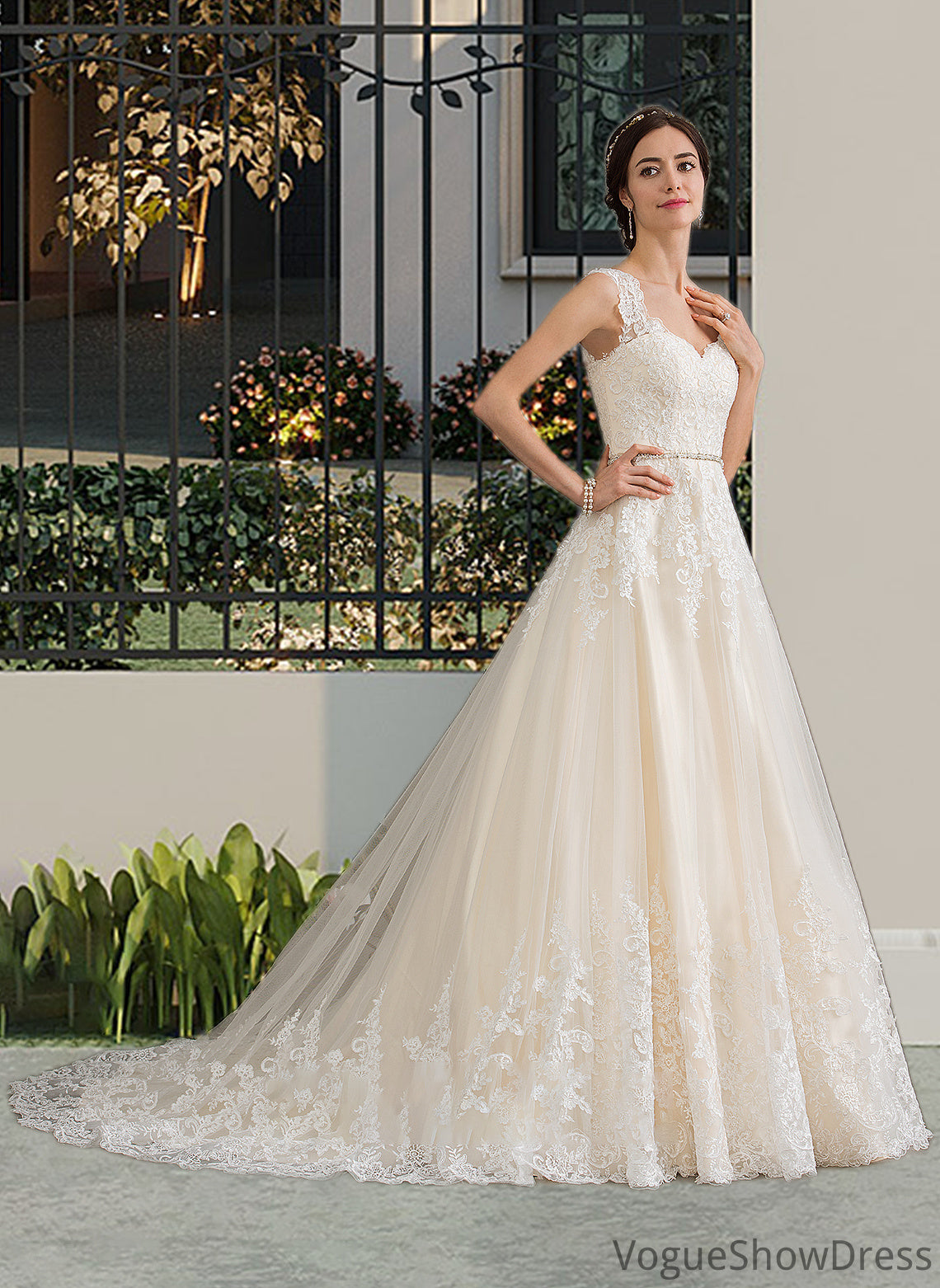 Haleigh Ball-Gown/Princess Sweetheart Court Train Tulle Wedding Dress With Beading Sequins DLP0013813