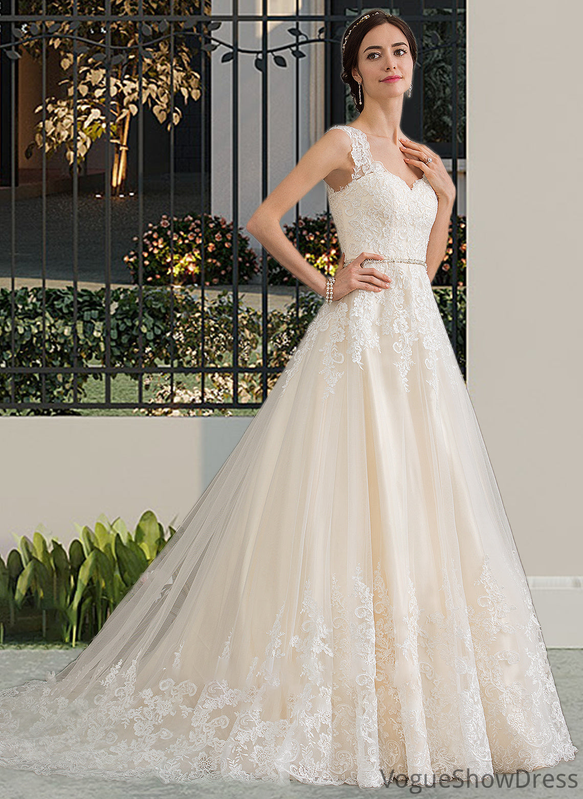 Haleigh Ball-Gown/Princess Sweetheart Court Train Tulle Wedding Dress With Beading Sequins DLP0013813