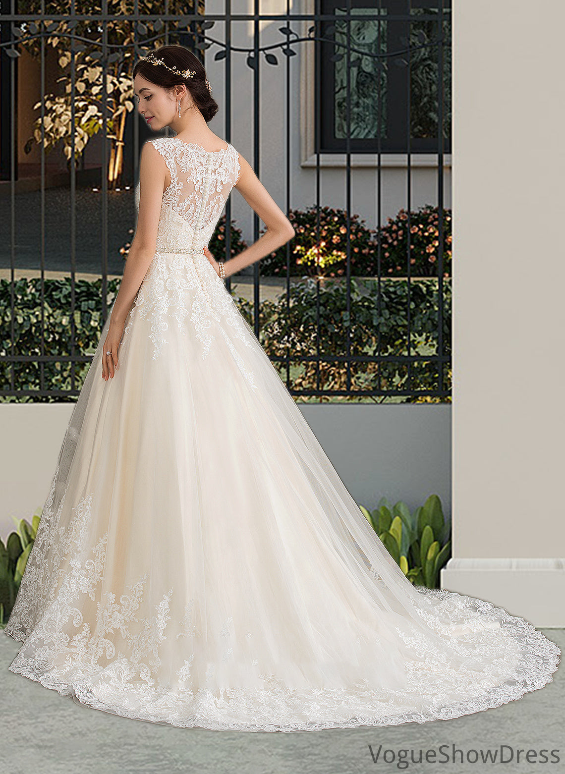 Haleigh Ball-Gown/Princess Sweetheart Court Train Tulle Wedding Dress With Beading Sequins DLP0013813