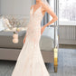 Kim Trumpet/Mermaid V-neck Court Train Wedding Dress With Lace DLP0013814