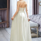 Kira A-Line V-neck Floor-Length Wedding Dress With Lace Split Front DLP0013815