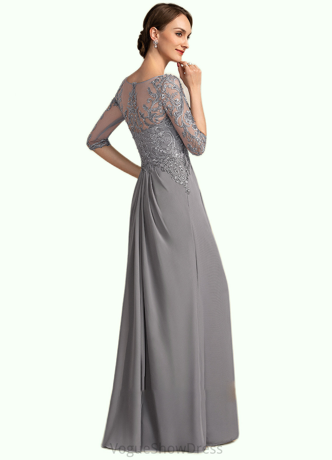 Avah A-Line Scoop Neck Floor-Length Chiffon Lace Mother of the Bride Dress With Beading Sequins Cascading Ruffles DL126P0014529