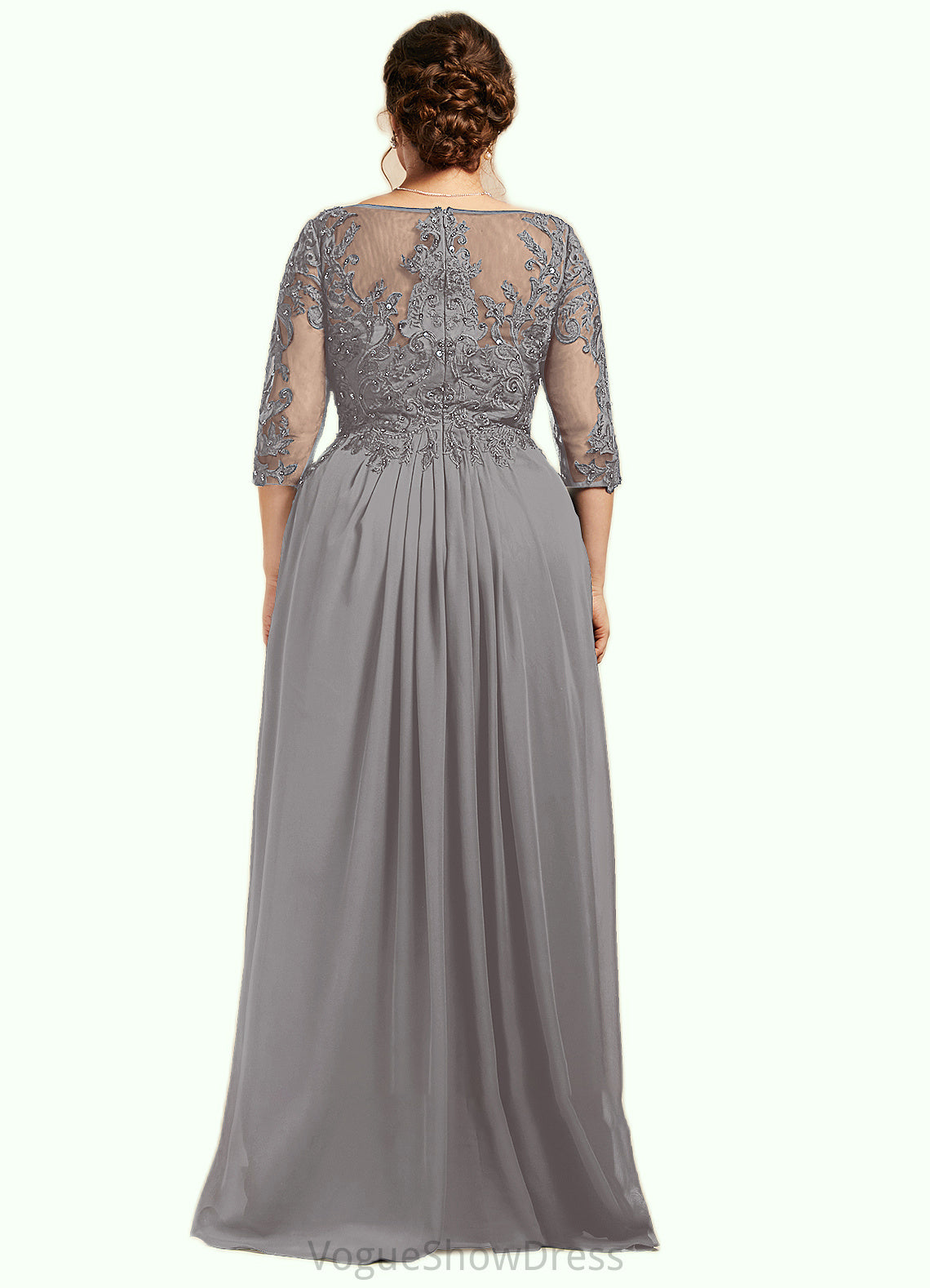 Avah A-Line Scoop Neck Floor-Length Chiffon Lace Mother of the Bride Dress With Beading Sequins Cascading Ruffles DL126P0014529