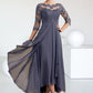 Brittany A-Line Scoop Neck Asymmetrical Chiffon Lace Mother of the Bride Dress With Ruffle DL126P0014531