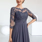 Brittany A-Line Scoop Neck Asymmetrical Chiffon Lace Mother of the Bride Dress With Ruffle DL126P0014531