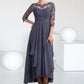 Brittany A-Line Scoop Neck Asymmetrical Chiffon Lace Mother of the Bride Dress With Ruffle DL126P0014531