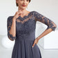 Brittany A-Line Scoop Neck Asymmetrical Chiffon Lace Mother of the Bride Dress With Ruffle DL126P0014531