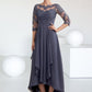 Brittany A-Line Scoop Neck Asymmetrical Chiffon Lace Mother of the Bride Dress With Ruffle DL126P0014531