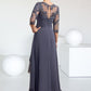 Brittany A-Line Scoop Neck Asymmetrical Chiffon Lace Mother of the Bride Dress With Ruffle DL126P0014531