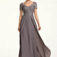 Clara A-line V-Neck Floor-Length Chiffon Lace Mother of the Bride Dress DL126P0014532