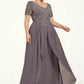 Clara A-line V-Neck Floor-Length Chiffon Lace Mother of the Bride Dress DL126P0014532