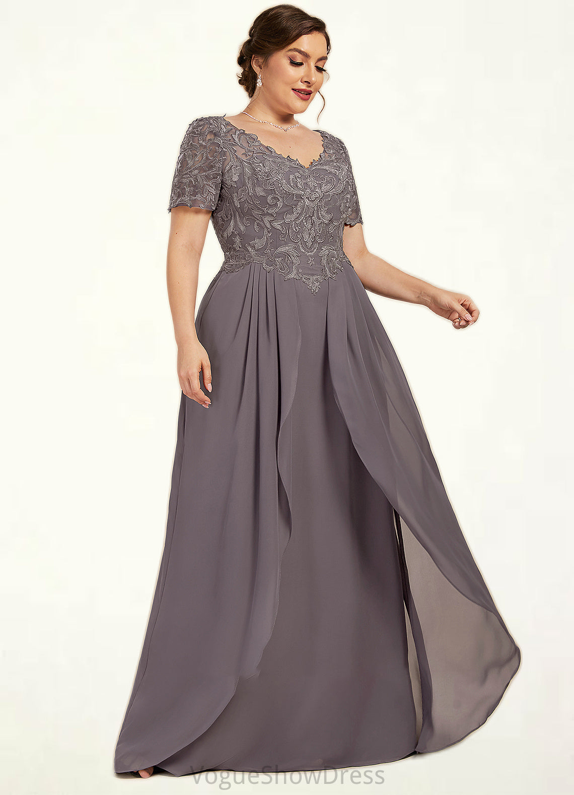 Clara A-line V-Neck Floor-Length Chiffon Lace Mother of the Bride Dress DL126P0014532