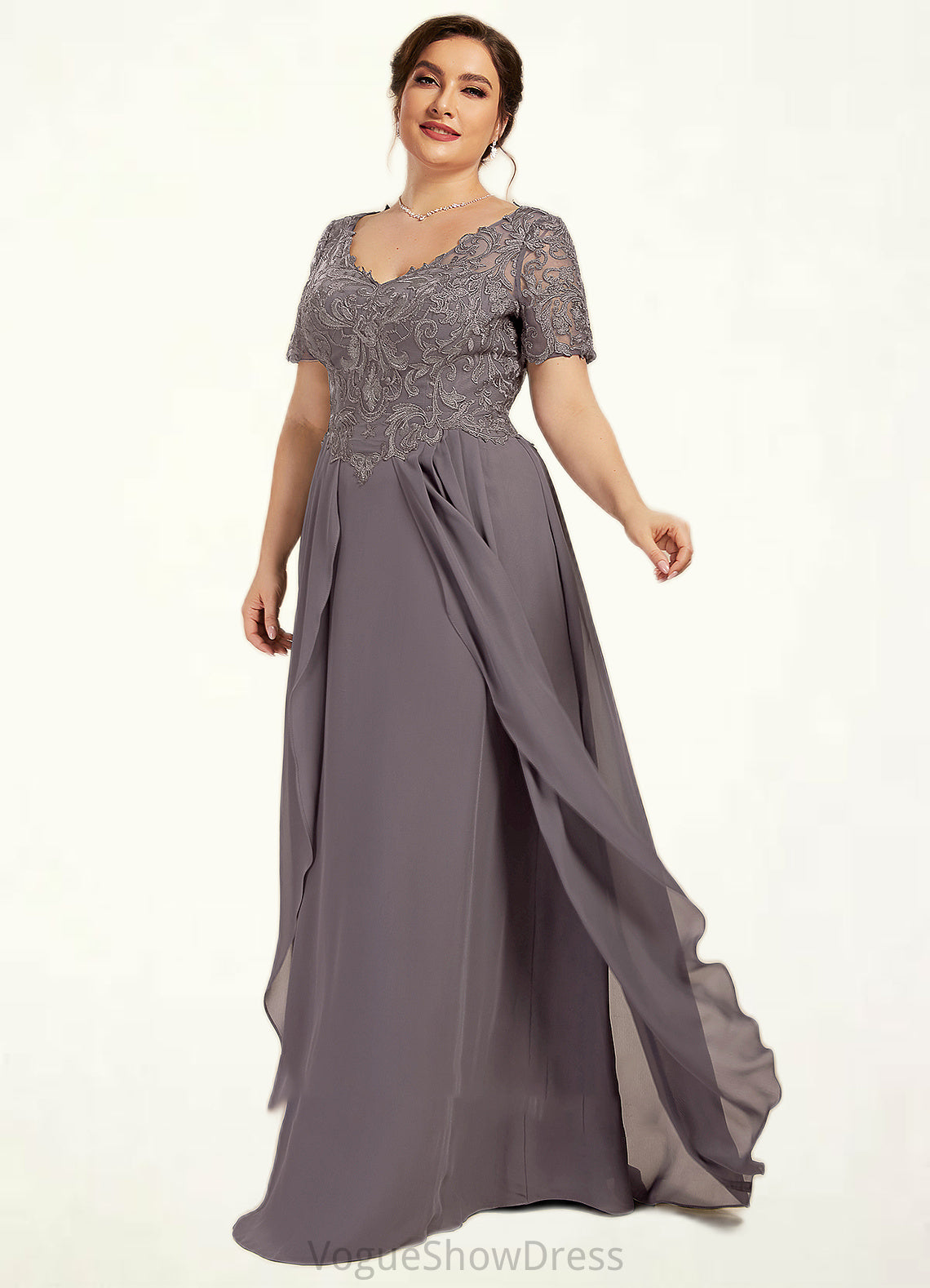 Clara A-line V-Neck Floor-Length Chiffon Lace Mother of the Bride Dress DL126P0014532